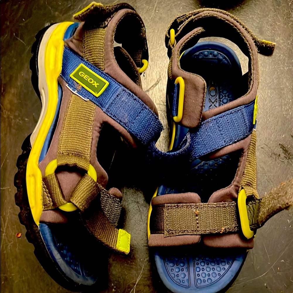 Geox Kids' Blue and Yellow Sandals size 1